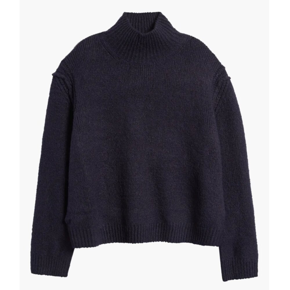 Topshop || Fuzzy Textured Turtleneck Sweater || Navy Blue